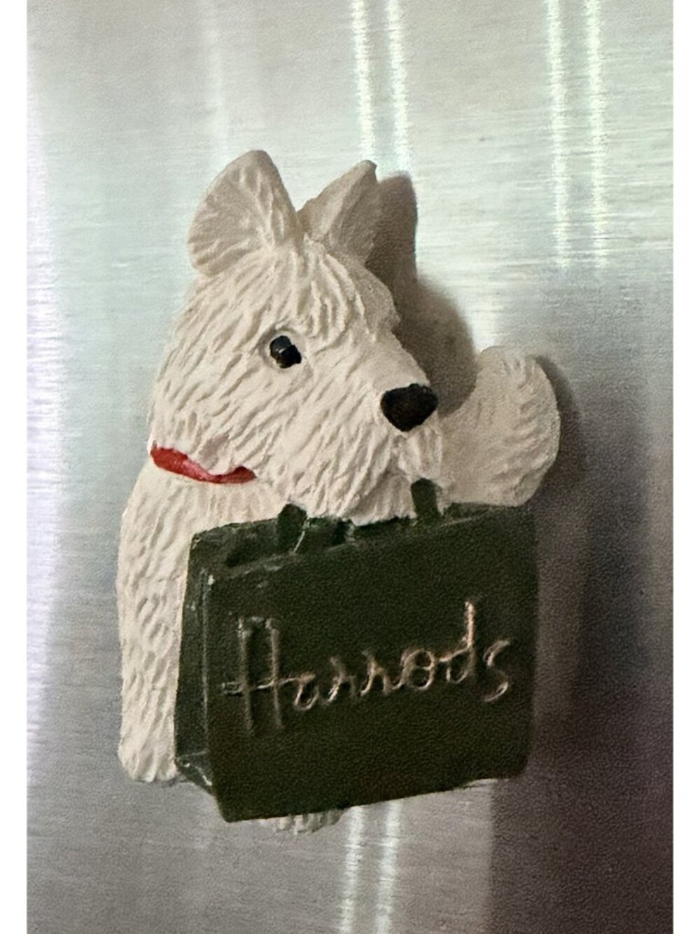 Harrods Collectable Fridge Magnet White Westie 2" Harrods Shopping Bag